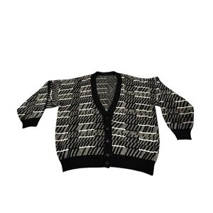 Grandpa Style 90's Crosby Cardigan Black Gray Oversized XL Wool Blend?